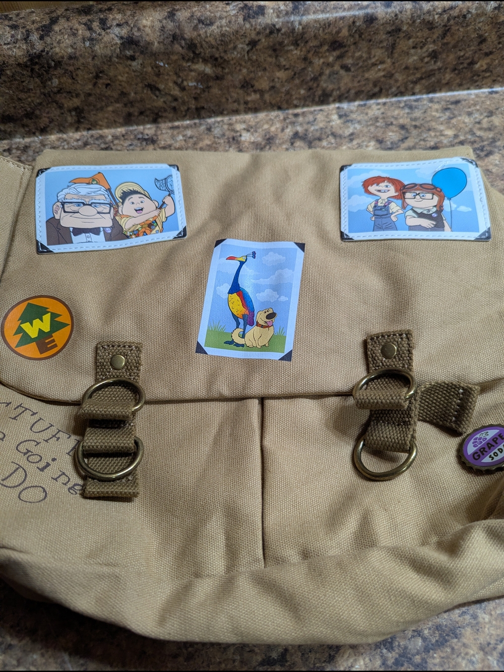 Pixar Kids Canvas Backpack with Decorative Stickers - Tan